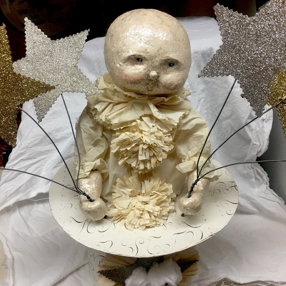 Vintage Dee Foust for Bethany Lowe 16"Moon Star Snow Man in Magical Top Hat Read